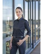Damenbluse Active-Stretch mit 3/4-Ärmeln in Slim-Fit schwarz