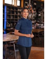 Kurzarm Damenkochjacke DIAMOND CUT® Avantgarde stahlblau
