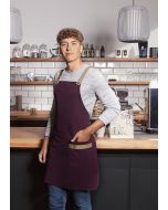 Latzschürze Urban-Look mit Kreuzbändern und Tasche aubergine