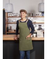 Latzschürze Urban-Look mit Kreuzbändern und Tasche moosgrün