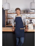 Latzschürze Urban-Look mit Kreuzbändern und Tasche stahlblau