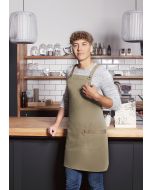 Latzschürze Urban-Look mit Kreuzbändern und Tasche kieselbeige