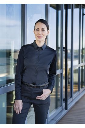 Langarm Damenbluse Active-Stretch in Modern-Fit schwarz