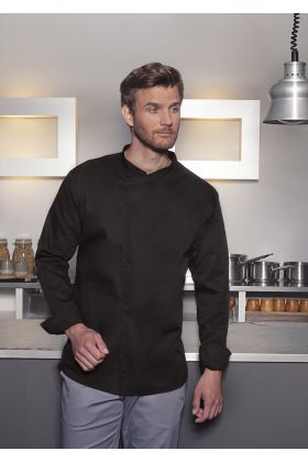 Langarm Überwurf-Kochhemd Basic schwarz
