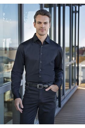 Langarm Herrenhemd Active-Stretch in Modern-Fit schwarz