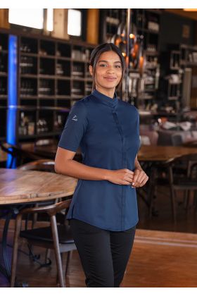 Kurzarm Damenkochjacke DIAMOND CUT® Avantgarde stahlblau