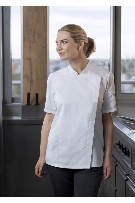 Kurzarm Damenkochjacke Modern-Look weiß