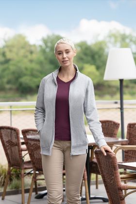 Damen Workwear Sweatjacke Soft-Face, aus nachhaltigem Material platingrau meliert