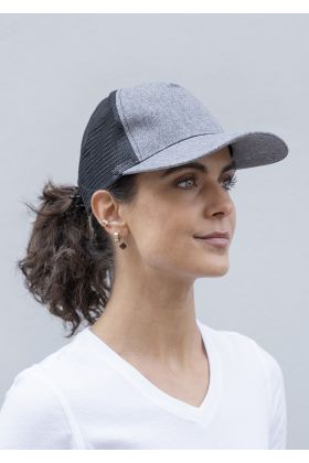 Trucker Mesh Cap, aus nachhaltigem Material, Recyceltes Polyester grau meliert/schwarz