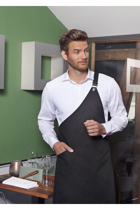 Asymmetrische Latzschürze Classic mit Tasche schwarz