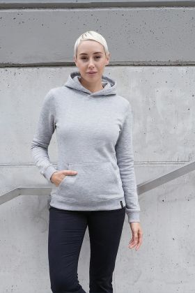 Damen Workwear Sweat Hoodie Soft-Face, aus nachhaltigem Material platingrau meliert