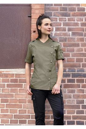 Kurzarm Damenkochjacke Denim-Style ROCK CHEF®-Stage2 vintage moss green
