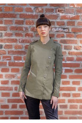 Langarm Damenkochjacke Denim-Style ROCK CHEF®-Stage2 vintage moss green