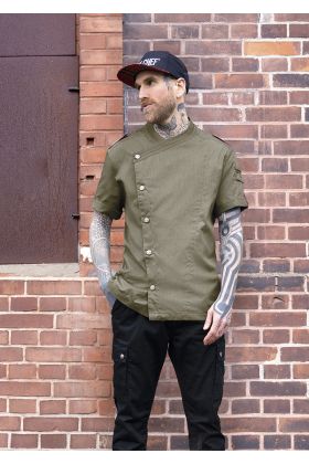 Kurzarm Herrenkochjacke Denim-Style ROCK CHEF®-Stage2 vintage moss green