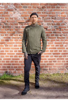 Langarm Herrenkochjacke Denim-Style ROCK CHEF®-Stage2 vintage moss green