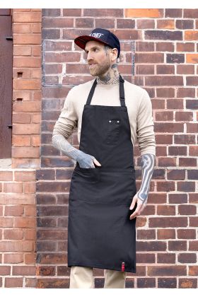 Latzschürze ROCK CHEF®-Stage2 mit Schnalle und Taschen schwarz