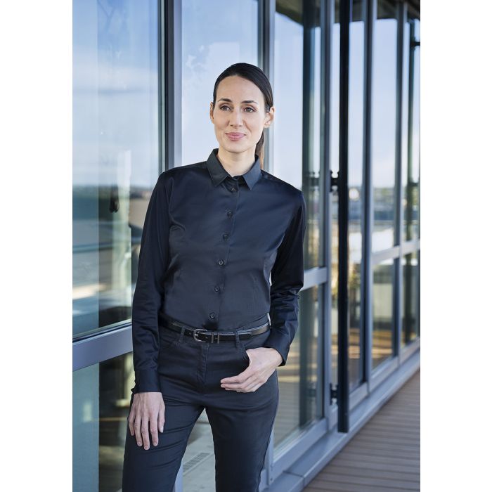 Langarm Damenbluse Active-Stretch in Modern-Fit schwarz