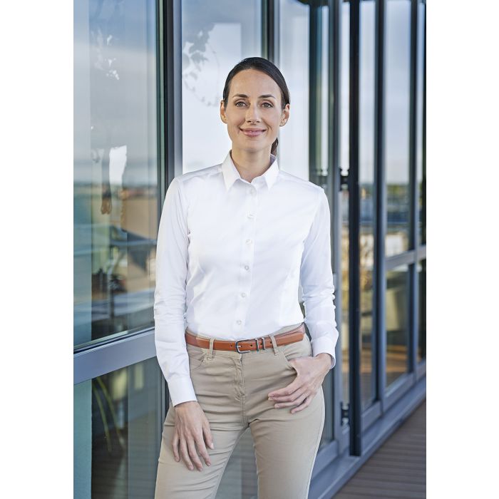 Langarm Damenbluse Active-Stretch in Modern-Fit weiß