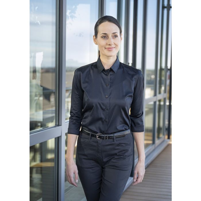 Damenbluse Active-Stretch mit 3/4-Ärmeln in Modern-Fit schwarz