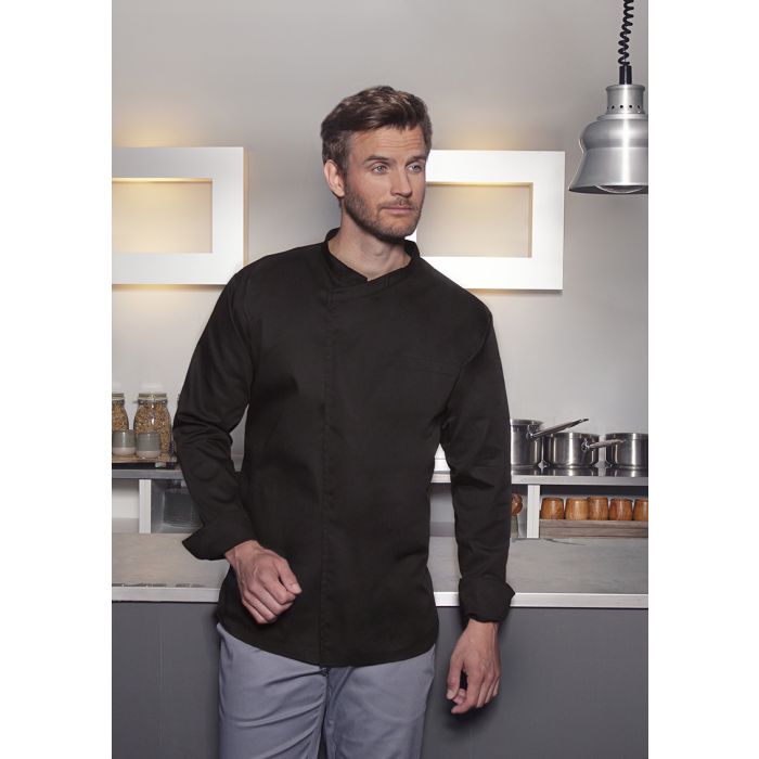 Langarm Überwurf-Kochhemd Basic schwarz