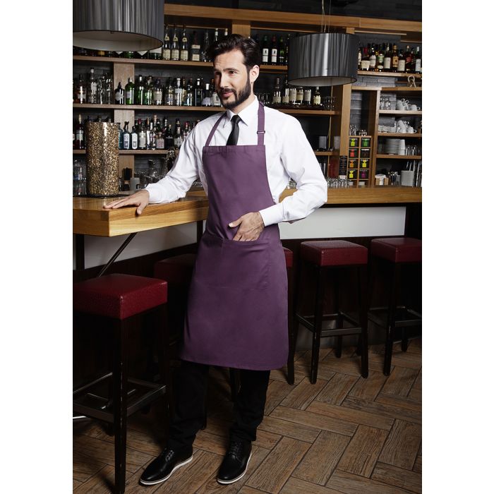 Latzschürze Basic mit Schnalle und Tasche aubergine