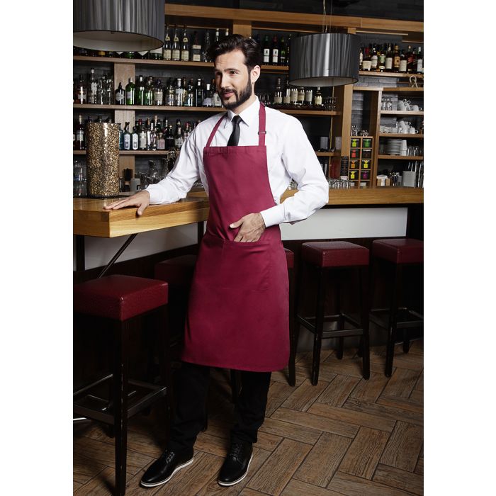 Latzschürze Basic mit Schnalle und Tasche bordeaux