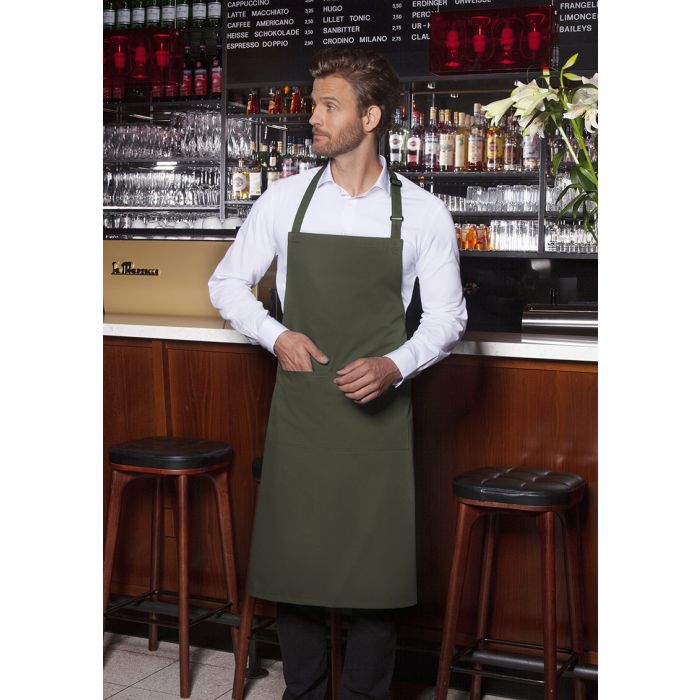 Latzschürze Basic mit Schnalle und Tasche moosgrün