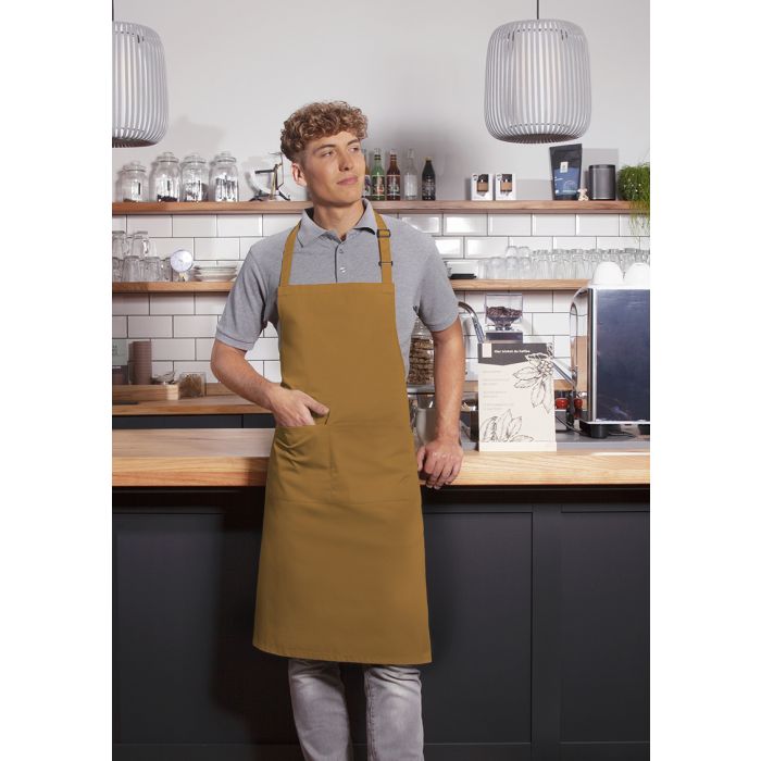 Latzschürze Basic mit Schnalle und Tasche senf