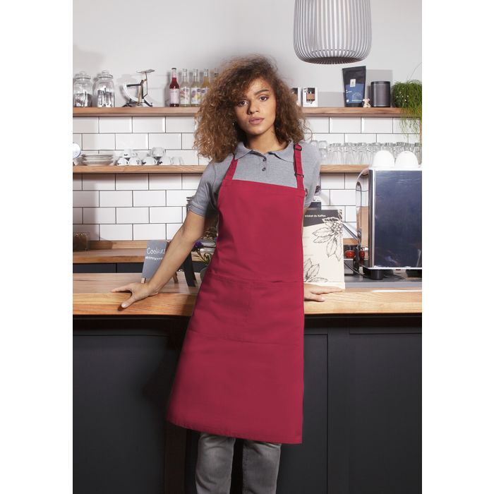 Latzschürze Basic mit Schnalle und Tasche himbeere