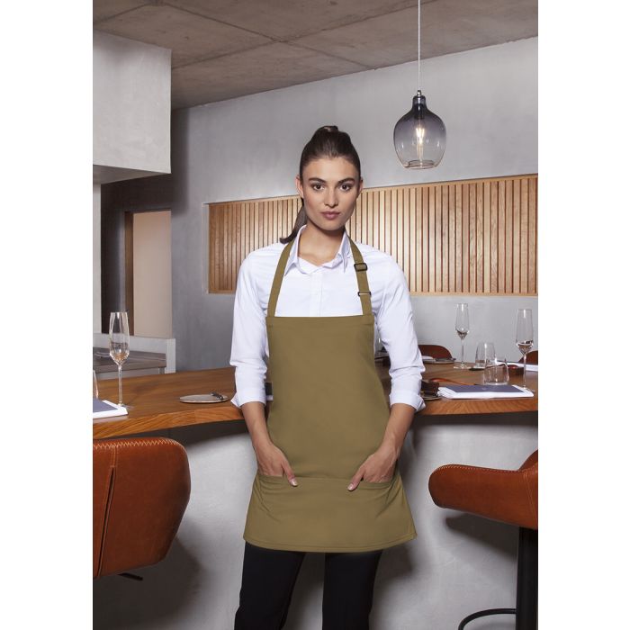 Kurze Latzschürze Basic mit Schnalle und Tasche camel