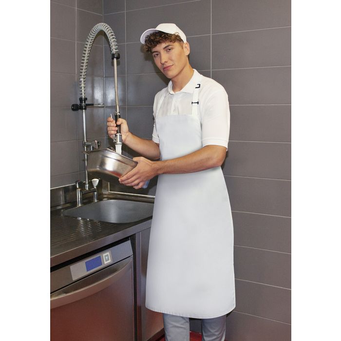 Wasserabweisende Latzschürze Basic mit Schnalle weiß