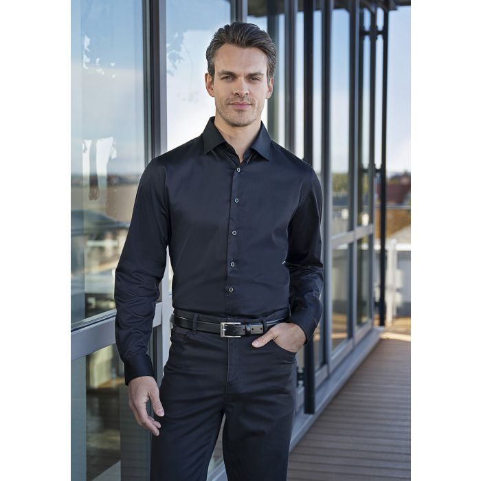 Langarm Herrenhemd Active-Stretch in Modern-Fit schwarz