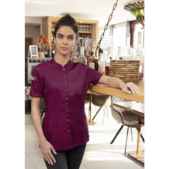 Kurzarm Damenkochjacke Green-Generation, aus nachhaltigem Material aubergine