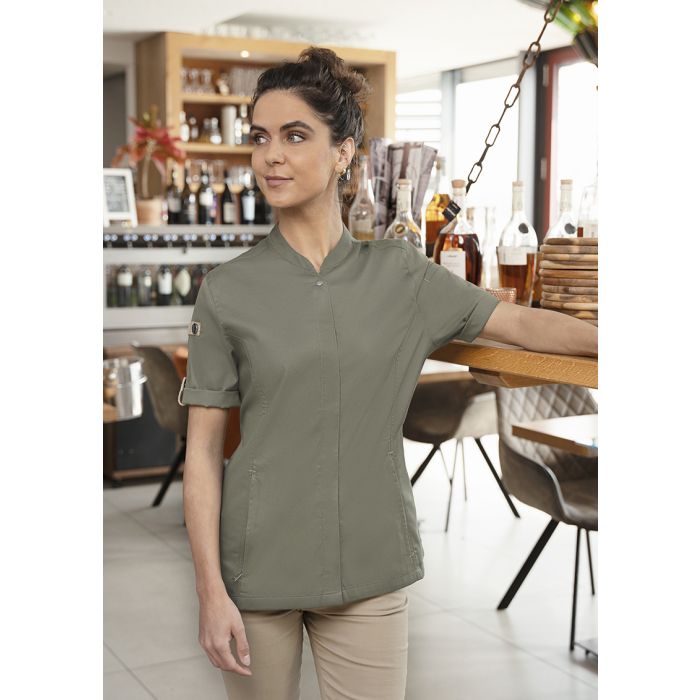 Kurzarm Damenkochjacke Green-Generation, aus nachhaltigem Material salbei