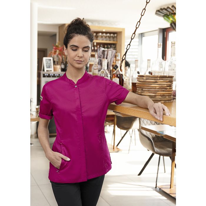 Kurzarm Damenkochjacke Green-Generation, aus nachhaltigem Material fuchsia