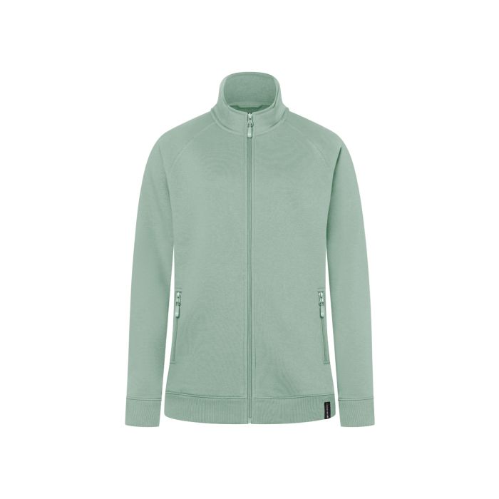 Damen Workwear Sweatjacke Soft-Face, aus nachhaltigem Material pistaziengrün