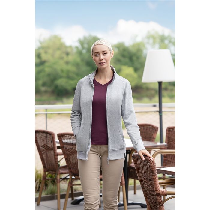 Damen Workwear Sweatjacke Soft-Face, aus nachhaltigem Material platingrau meliert