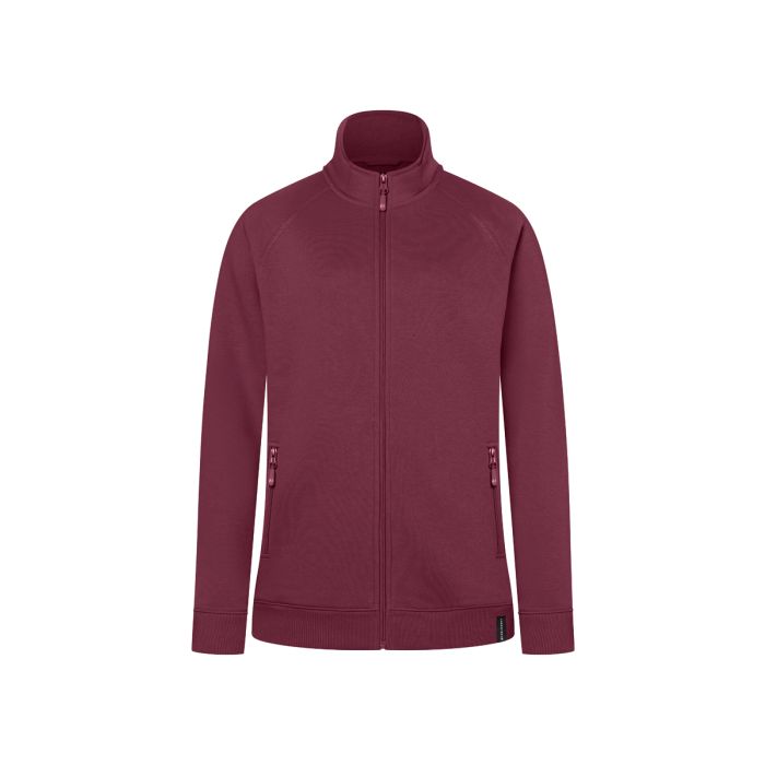 Damen Workwear Sweatjacke Soft-Face, aus nachhaltigem Material aubergine