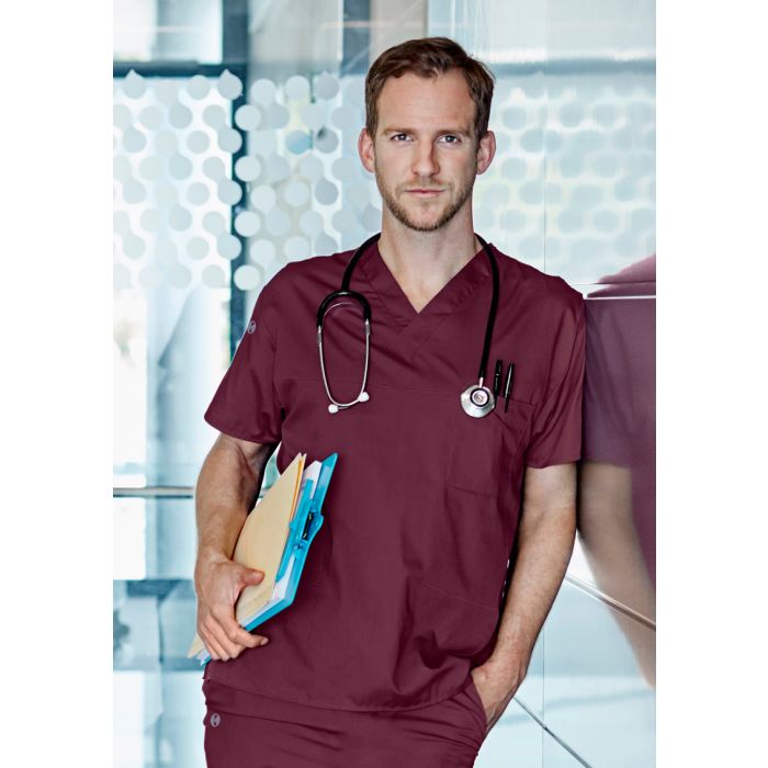 Kurzarm Herren-Schlupfkasack Essential, aus nachhaltigem Material aubergine