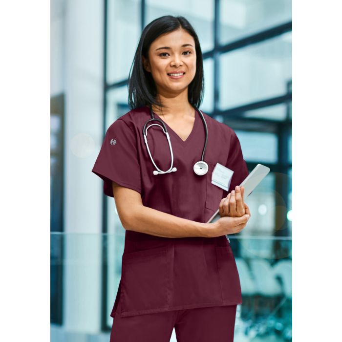 Kurzarm Damen-Schlupfkasack Essential, aus nachhaltigem Material aubergine