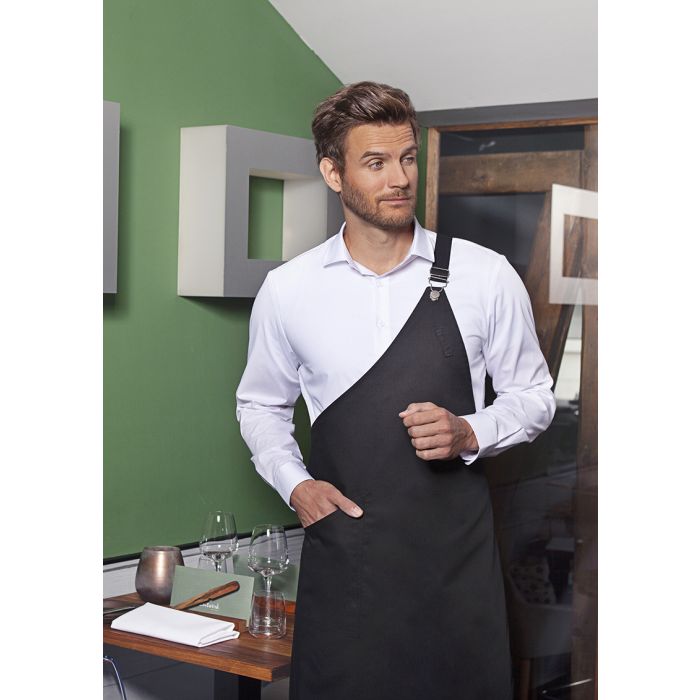 Asymmetrische Latzschürze Classic mit Tasche schwarz