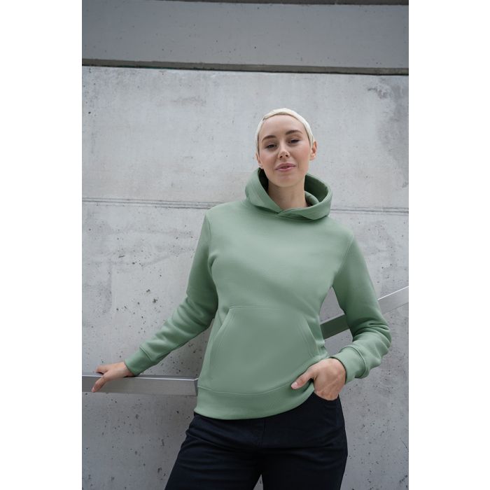 Damen Workwear Sweat Hoodie Soft-Face, aus nachhaltigem Material pistaziengrün