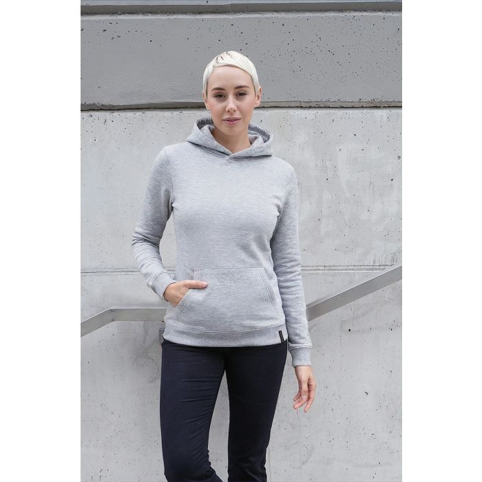 Damen Workwear Sweat Hoodie Soft-Face, aus nachhaltigem Material platingrau meliert
