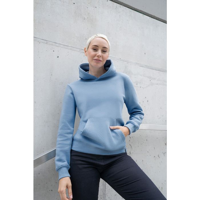 Damen Workwear Sweat Hoodie Soft-Face, aus nachhaltigem Material eisblau