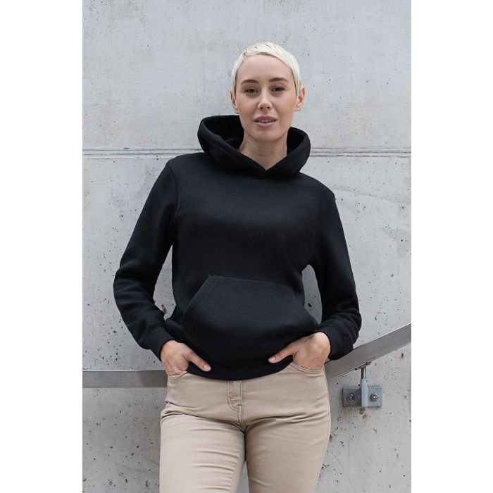Damen Workwear Sweat Hoodie Soft-Face, aus nachhaltigem Material schwarz