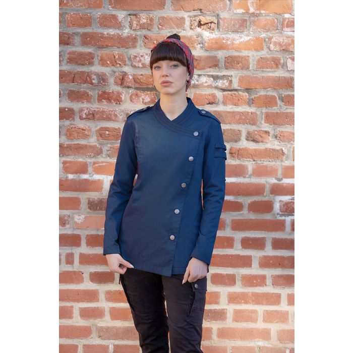 Langarm Damenkochjacke ROCK CHEF®-Stage2, aus nachhaltigem Material stahlblau