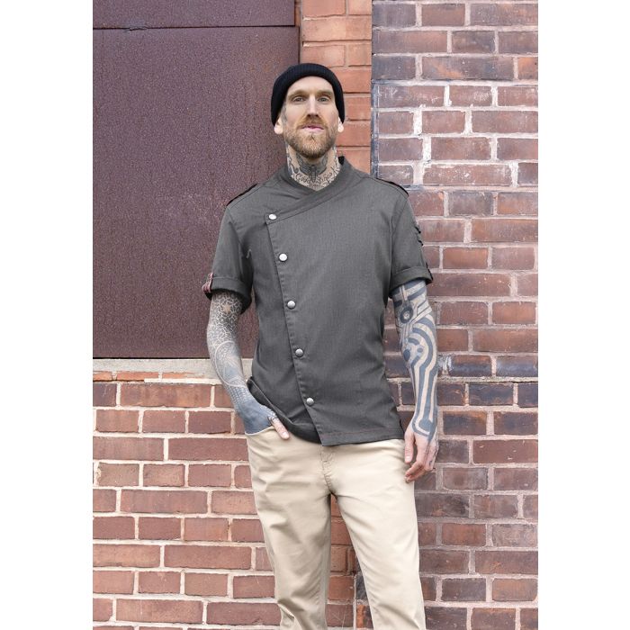 Kurzarm Herrenkochjacke Denim-Style ROCK CHEF®-Stage2 vintage black