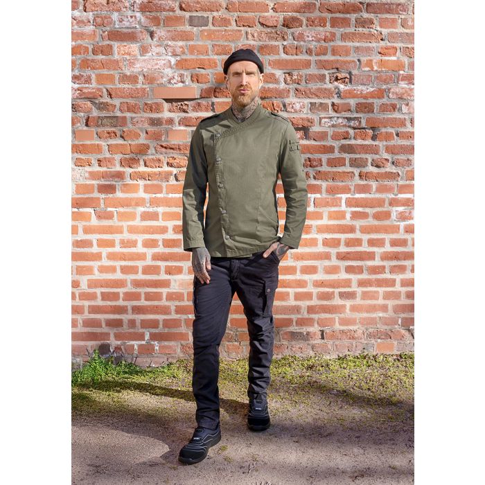 Langarm Herrenkochjacke Denim-Style ROCK CHEF®-Stage2 vintage moss green