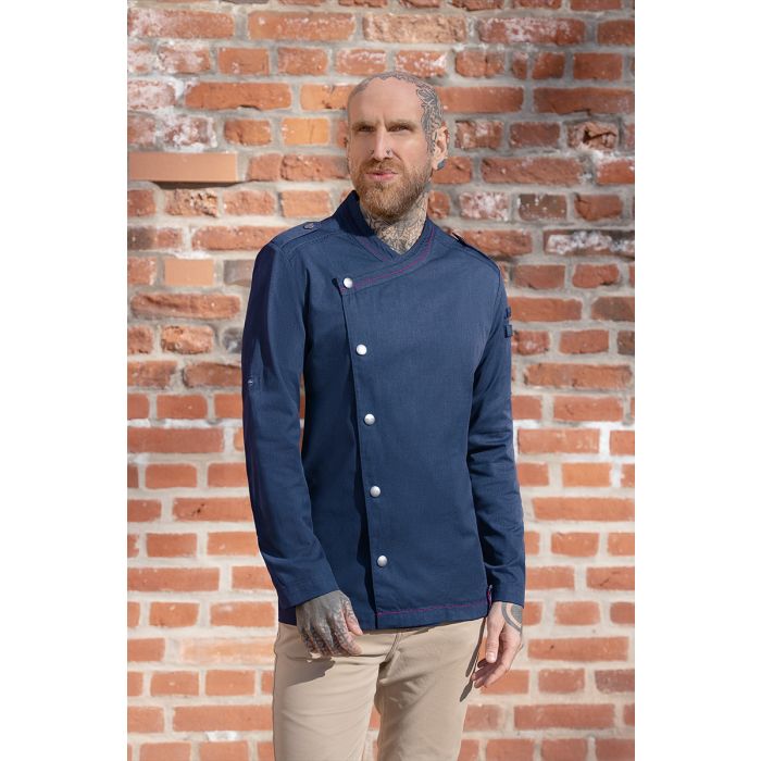 Langarm Herrenkochjacke ROCK CHEF®-Stage2, aus nachhaltigem Material stahlblau