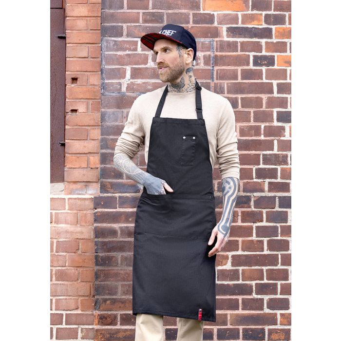Latzschürze ROCK CHEF®-Stage2 mit Schnalle und Taschen schwarz